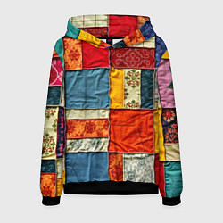 Толстовка-худи мужская Пэчворк из ярких тканей, цвет: 3D-черный