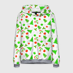 Толстовка-худи мужская Новогодний ёлочный паттерн, цвет: 3D-меланж