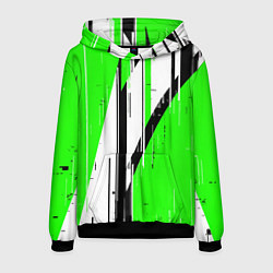 Толстовка-худи мужская Black and white vertical stripes on a green backgr, цвет: 3D-черный