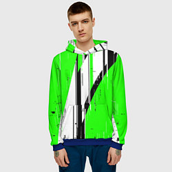 Толстовка-худи мужская Black and white vertical stripes on a green backgr, цвет: 3D-синий — фото 2