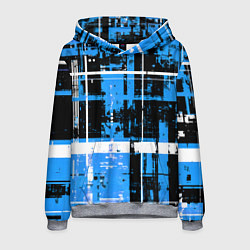 Толстовка-худи мужская Сине-белый гранж на чёрном фоне, цвет: 3D-меланж