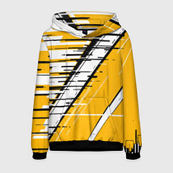 Толстовка-худи мужская Чёрно-белые глитч полосы на жёлтом фоне, цвет: 3D-черный