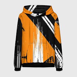 Толстовка-худи мужская Вертикальные чёрные линии на оранжево-белом фоне, цвет: 3D-черный
