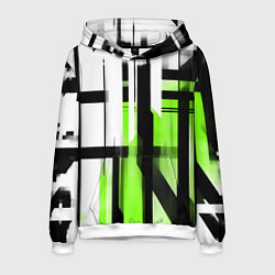 Толстовка-худи мужская Чёрно-зелёные вертикальные и горизонтальные полосы, цвет: 3D-белый