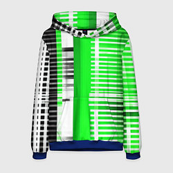 Толстовка-худи мужская Белые полосы на зелёно-чёрном фоне, цвет: 3D-синий