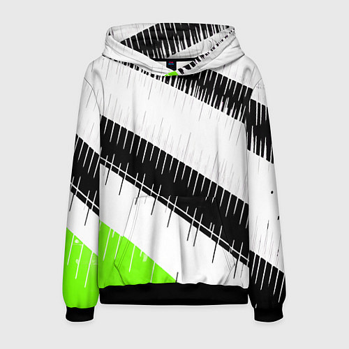 Мужская толстовка Диагональные чёрно-белые полосы на зелёном фоне / 3D-Черный – фото 1