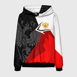 Толстовка-худи мужская Герб России - красно-белый, цвет: 3D-черный