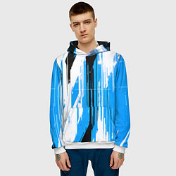 Толстовка-худи мужская Вертикальные чёрно-белые линии на синем фоне, цвет: 3D-белый — фото 2