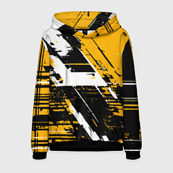 Толстовка-худи мужская Diagonal black and white stripes on a yellow backg, цвет: 3D-черный