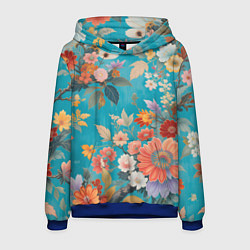 Толстовка-худи мужская Цветочки на голубом фоне, цвет: 3D-синий