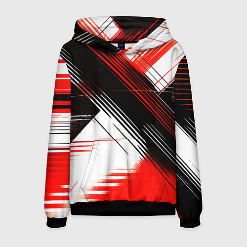 Мужская толстовка Диагональные красно-чёрные линии на белом фоне / 3D-Черный – фото 1