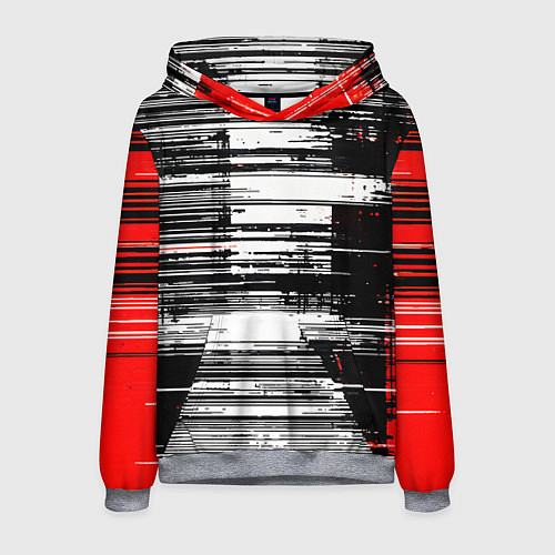 Мужская толстовка Горизонтальные чёрные линии на бело-красном фоне / 3D-Меланж – фото 1