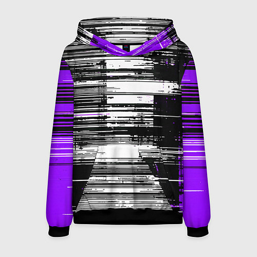 Мужская толстовка Горизонтальные чёрные линии на бело-фиолетовом фон / 3D-Черный – фото 1