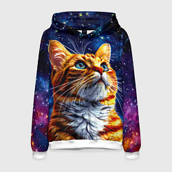 Толстовка-худи мужская Рыжий котик в космосе, цвет: 3D-белый