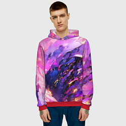 Толстовка-худи мужская Фиолетово-розовая абстракция, цвет: 3D-красный — фото 2