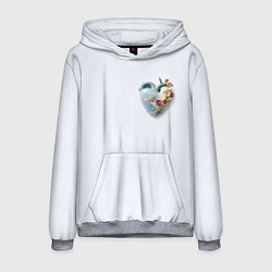 Толстовка-худи мужская Сердце и ветка цветущая сакура с цветами, цвет: 3D-меланж