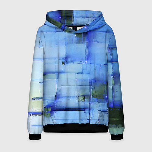 Мужская толстовка Чёрные пятна на синем фоне абстракция / 3D-Черный – фото 1