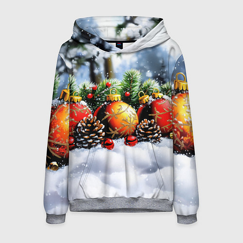 Мужская толстовка Красные и желтый новогодние шары / 3D-Меланж – фото 1