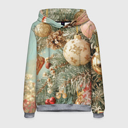 Толстовка-худи мужская Елочные новогодние игрушки, цвет: 3D-меланж