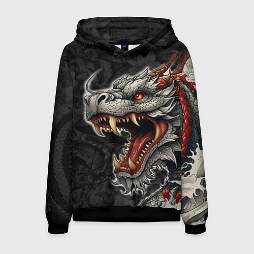 Мужская толстовка Дракон в стиле татуировки ирезуми / 3D-Черный – фото 1