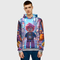 Толстовка-худи мужская Роблокс с розовыми волосами, цвет: 3D-меланж — фото 2