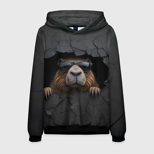 Мужская толстовка Капибара в стене / 3D-Черный – фото 1