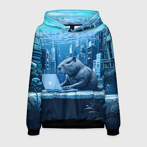 Мужская толстовка Капибара программист под водой / 3D-Черный – фото 1