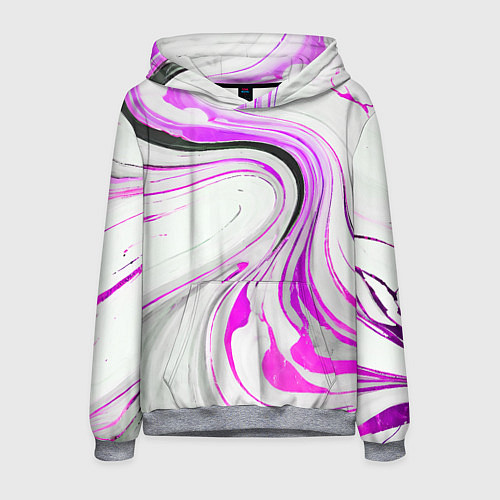 Мужская толстовка Волнистые чёрно-фиолетовые линии на белом фоне / 3D-Меланж – фото 1