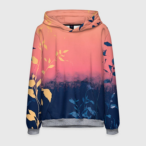 Мужская толстовка Листья на сине-розовом фоне - нейросеть / 3D-Меланж – фото 1