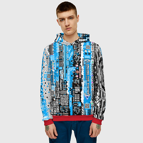 Мужская толстовка Киберпанк паттерн синий / 3D-Красный – фото 3