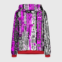Толстовка-худи мужская Киберпанк паттерн фиолетовый, цвет: 3D-красный