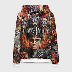 Толстовка-худи мужская Гарри Поттер и мифические существа, цвет: 3D-белый