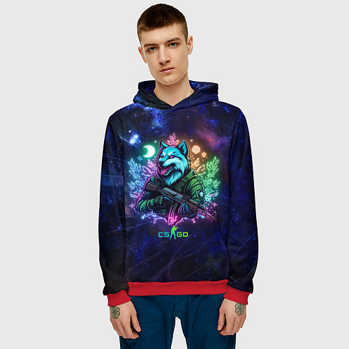 Мужская толстовка Counter Strike - neon wolf / 3D-Красный – фото 3