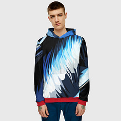 Толстовка-худи мужская Бело-синие острые полосы, цвет: 3D-красный — фото 2