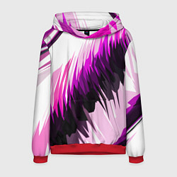 Толстовка-худи мужская Чёрно-розовые острые полосы на белом фоне, цвет: 3D-красный