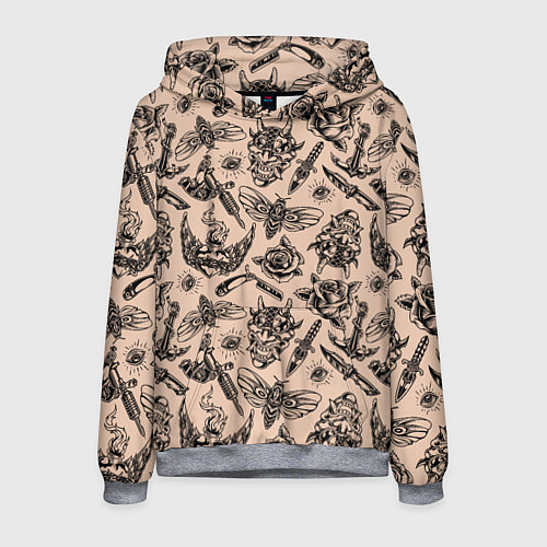 Мужская толстовка Татуировка с цикадой и демоном Они - паттерн / 3D-Меланж – фото 1