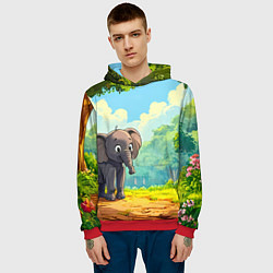 Толстовка-худи мужская Слоненок в лесу, цвет: 3D-красный — фото 2