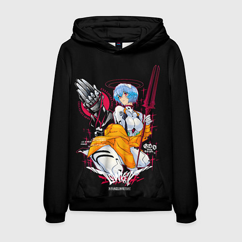 Мужская толстовка Рей Аянами и копье - Евангелион / 3D-Черный – фото 1