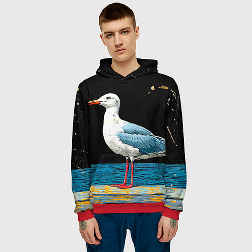 Мужская толстовка Чайка на море ночью / 3D-Красный – фото 3