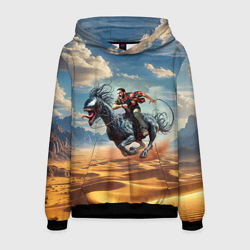 Мужская толстовка Эдди скачет на симбиот- скакуне по пустыне / 3D-Черный – фото 1