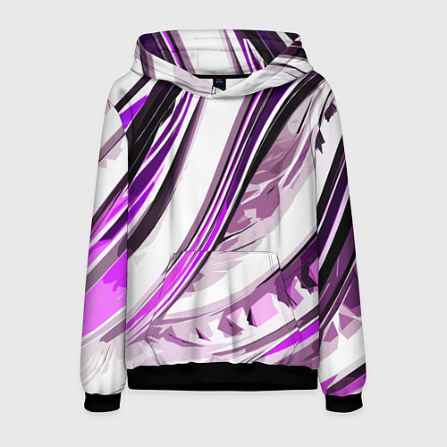 Мужская толстовка Волнистая бело-фиолетовая абстракция / 3D-Черный – фото 1