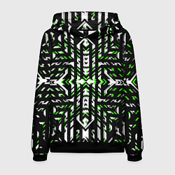 Толстовка-худи мужская Чёрно-зелёный диагональные полосы на белом фоне, цвет: 3D-черный