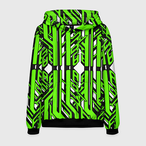 Мужская толстовка Чёрно-зелёные техно полосы на белом фоне / 3D-Черный – фото 1