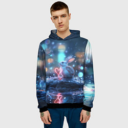 Толстовка-худи мужская Заяц с неоновым сердцем 14 февраля, цвет: 3D-черный — фото 2