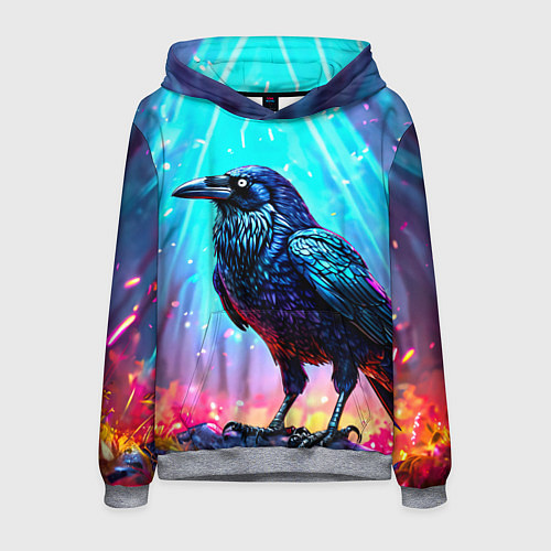 Мужская толстовка Черный ворон в неоне / 3D-Меланж – фото 1