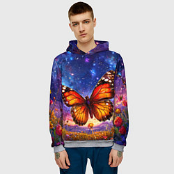 Толстовка-худи мужская Бабочка в космосе, цвет: 3D-меланж — фото 2