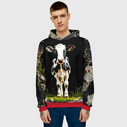 Толстовка-худи мужская Корова на черном, цвет: 3D-красный — фото 2