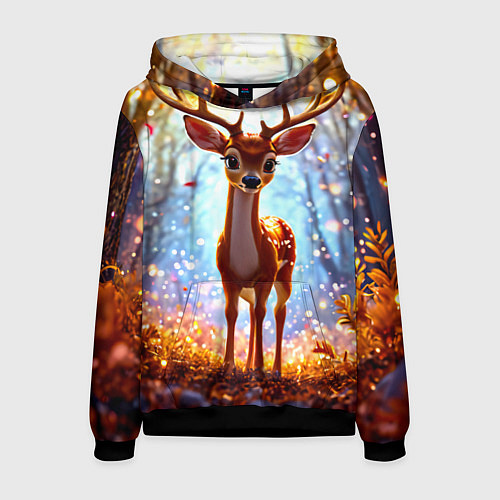 Мужская толстовка Олень в искристом лесу / 3D-Черный – фото 1