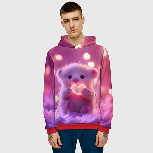 Мужская толстовка Милый грызун с сердечком / 3D-Красный – фото 3