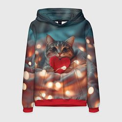 Толстовка-худи мужская Кошка с сердцем, цвет: 3D-красный